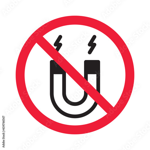 Forbidden magnet vector icon. Warning, caution, attention, restriction, label, ban, danger. No magnet attraction flat sign design pictogram symbol. No magnet icon