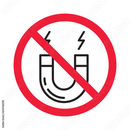 Forbidden magnet vector icon. Warning, caution, attention, restriction, label, ban, danger. No magnet attraction flat sign design pictogram symbol. No magnet icon