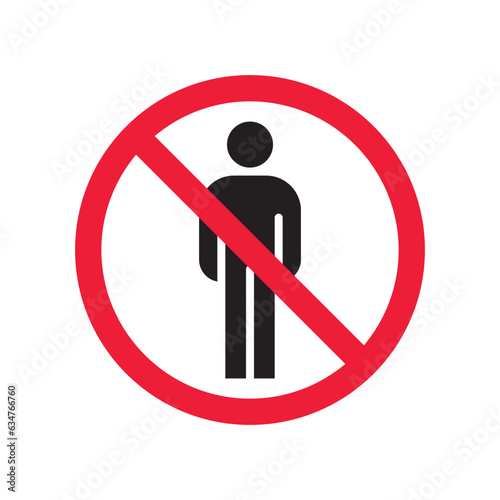 Forbidden people vector icon. Warning, caution, attention, restriction, label, ban, danger. No human men flat sign design pictogram symbol. No man icon