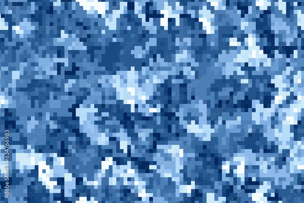 Blue seamless pixel camouflage pattern texture background
