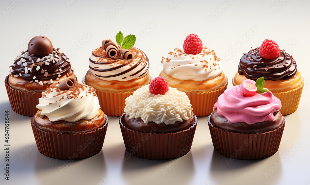 Set of realistic 3d cupcakes, isolated on white background. Set of realistic 3d cupcakes, isolated on white background.