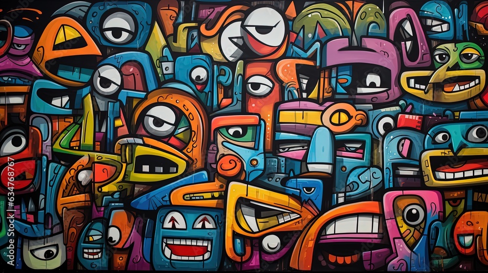 Fototapeta premium painting style illustration abstract face alien cartoon character in modern contemporary art, generative Ai
