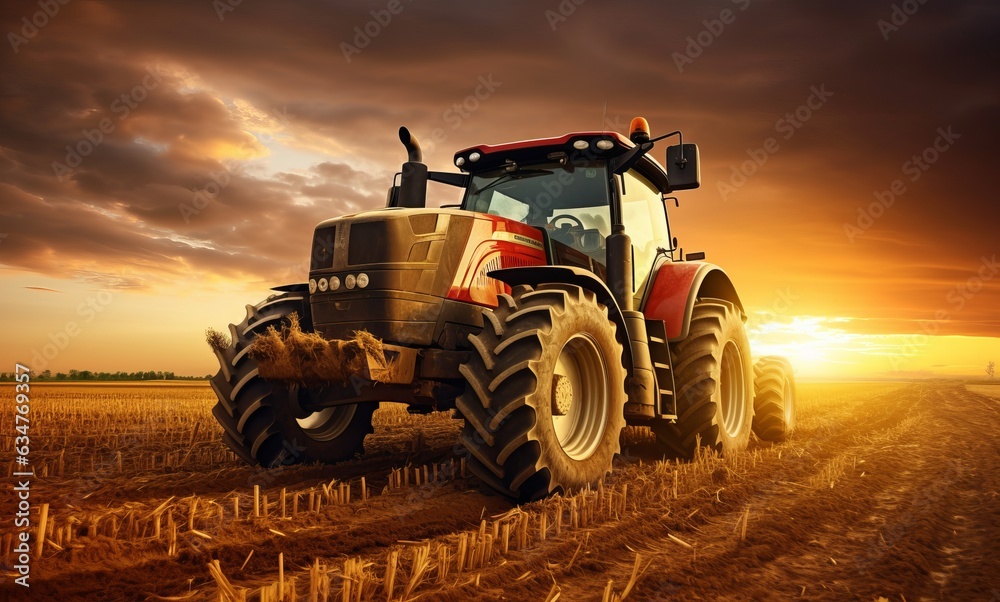 tractor is driving through a field tractor is driving through a field