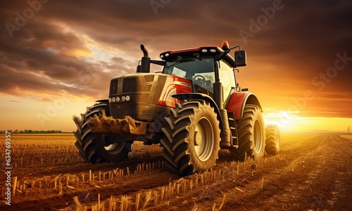 tractor is driving through a field