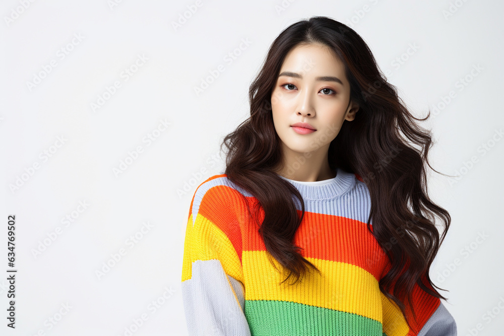 a beautiful korean woman is wearing rainbow shirt a beautiful korean woman is wearing rainbow shirt