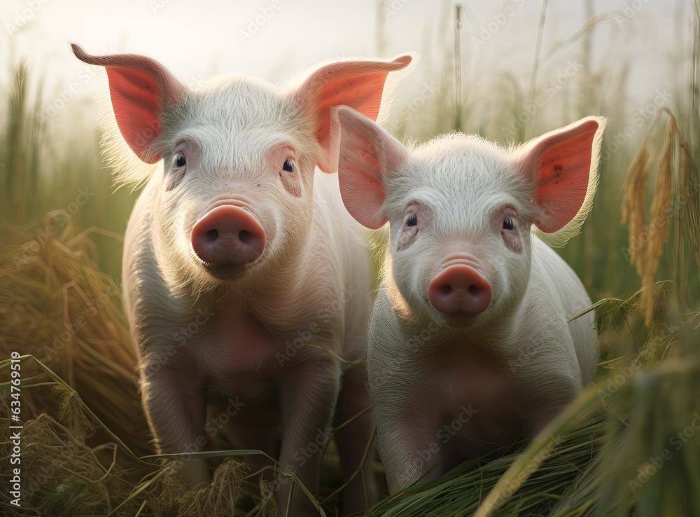 beautiful pigs on a green meadow beautiful pigs on a green meadow