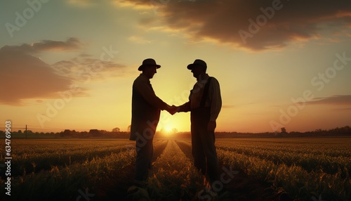 Two mans talk on the field, then shake hands. photo