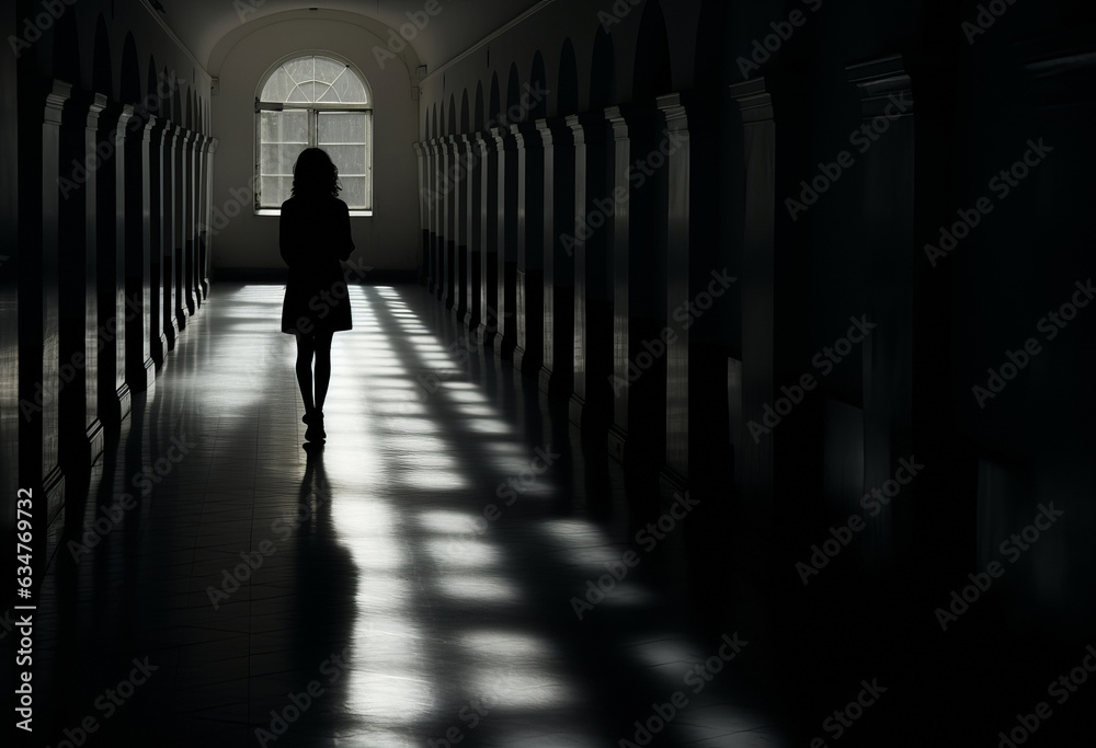 silhouette of woman sitting in dark