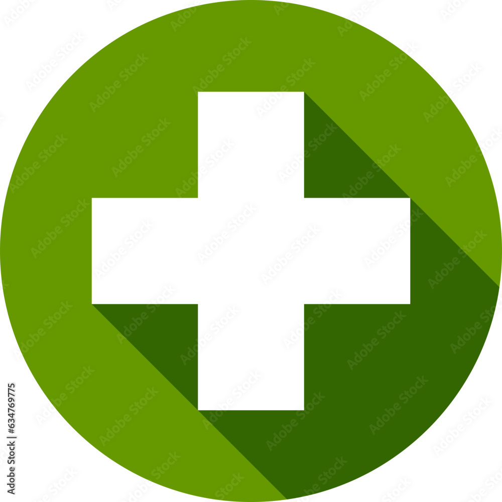 Fototapeta premium Green plus sign. Vector icon. Cross symbol of safety guidance.