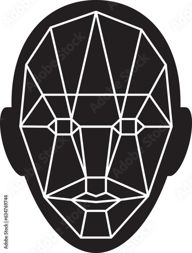 Icon of identity biometric verification sign. Face recognition system. Scanning grid tehnology vector symbol.