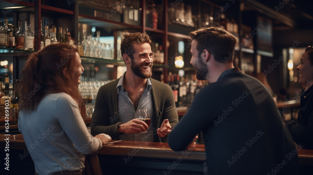 Close-up people talking with at Bar the interior Close-up people talking with at Bar the interior