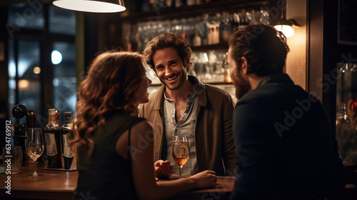 Close-up people talking with at Bar the interior