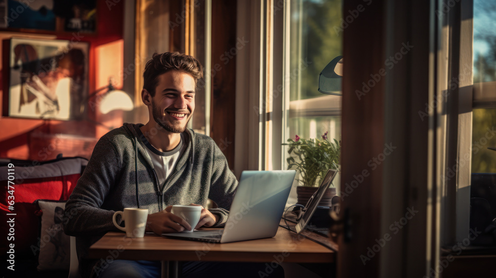 young happy work from home and day time