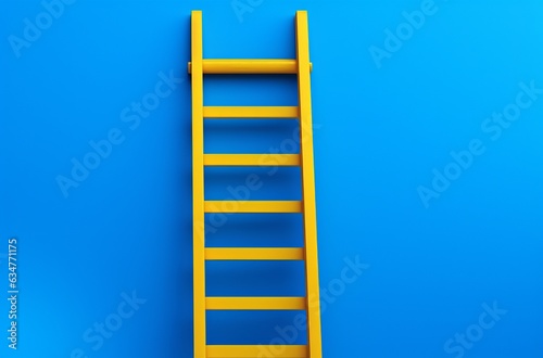 ladder is sticking up from a blue wall