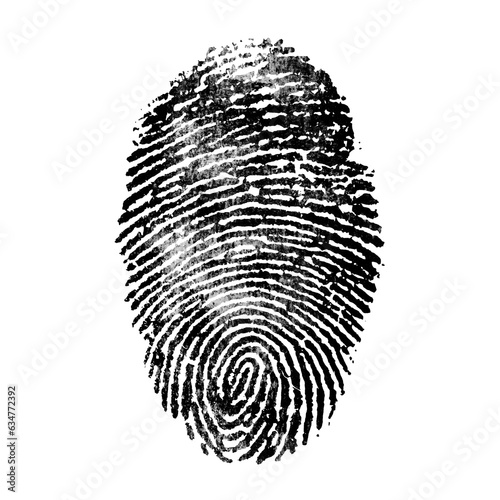 Human fingerprint with distressed texture isolated on transparent background