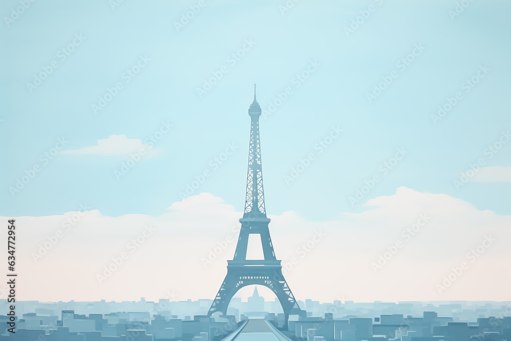 Fototapeta premium view of romantic Paris view, France. Cartoon style flat design, minimalist illustration