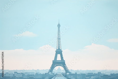 view of romantic Paris view, France. Cartoon style flat design, minimalist illustration © Tamara
