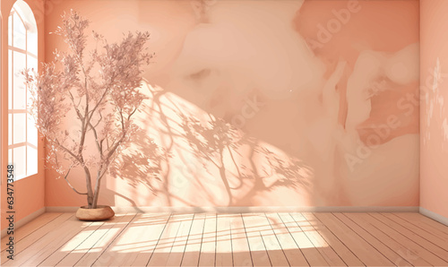 Wabisabi style living interior pink Japanese room.3D rendering 