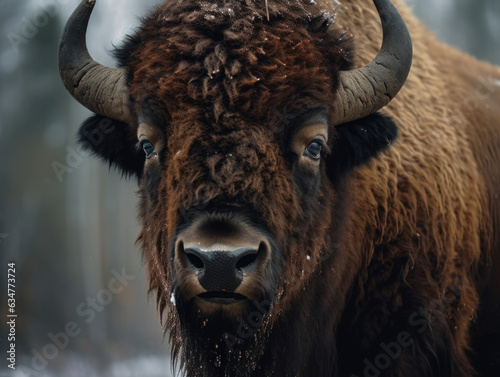 Bison portrait created with Generative AI technology