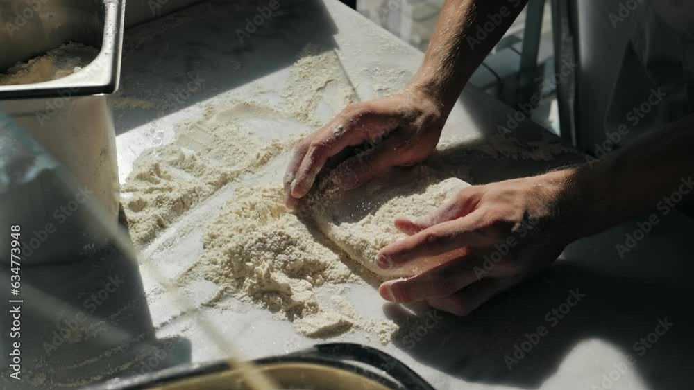 Man cooking pizza, italian cafe, Flying pizza dough with flour traditional pinsa pie, chef working in restaurant. Take away delivery dark kitchen, festival food truck menu. Man cooking pizza, italian cafe, Flying pizza dough with flour traditional pinsa pie, chef working in restaurant. Take away delivery dark kitchen, festival food truck menu.