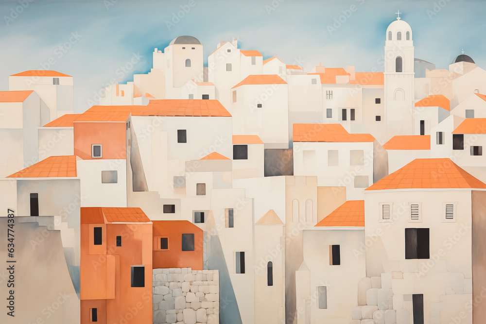 view of old city of Dubrovnik, Croatia. Cartoon style flat design, minimalist illustration