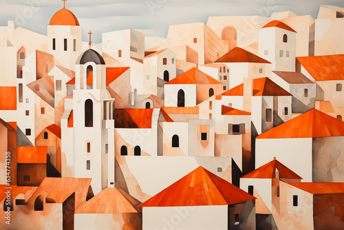 view of old city of Dubrovnik  Croatia. Cartoon style flat design  minimalist illustration
