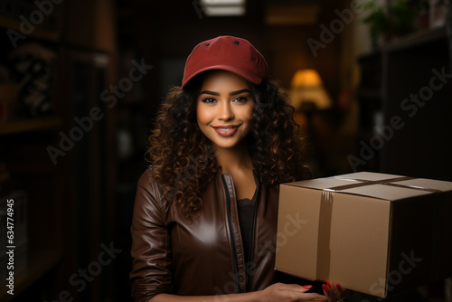 Happy portrait of afro-american woman in warehouse for cargo, storage shipping. Distribution, ecommerce, logistics, employee in factory plant for supply chain, black wholesale supplier. Generative AI
