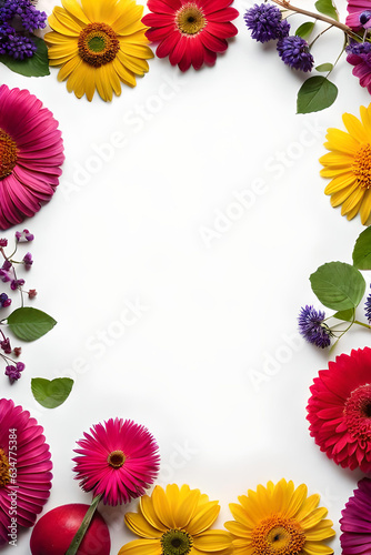 Flowery frame with autumn decoration isolated on white background. Generative AI