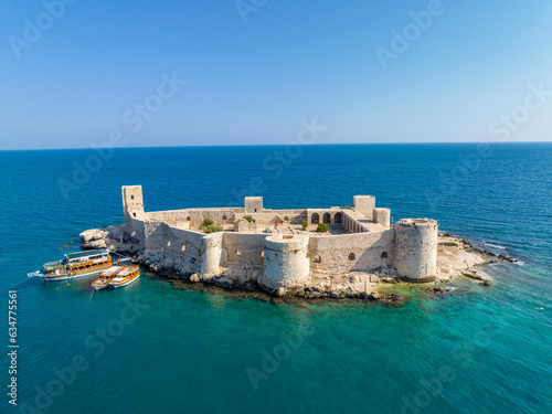 Fototapeta Naklejka Na Ścianę i Meble -  Maidens Castle Kiz Kalesi Drone Photo, Erdemli Mersin, Turkey