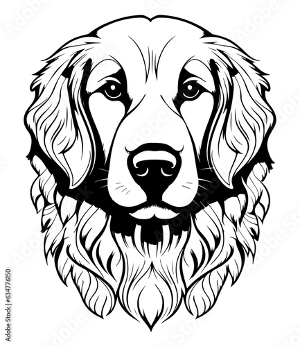 Golden Retriever dog head, black outline Illustration on a white background.