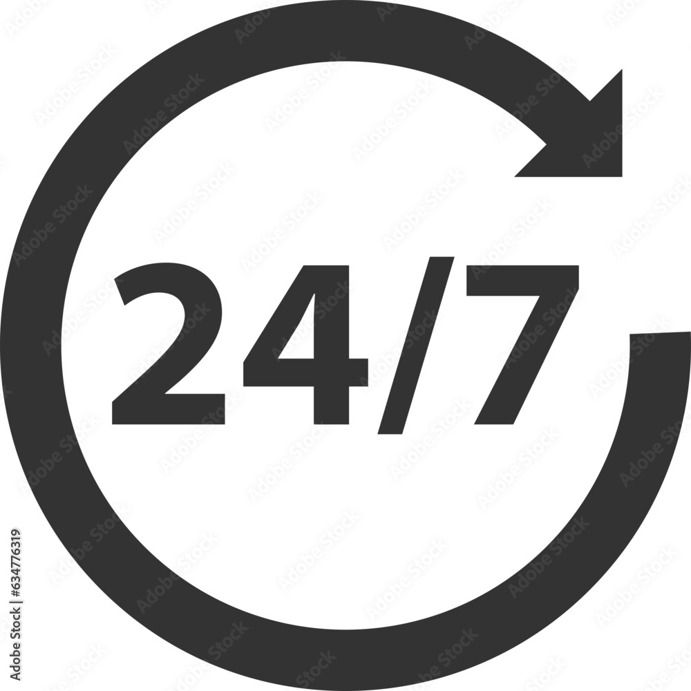 24/7 icon vector. 24 hour service clock. 24/7 icon vector. 24 hour service clock.