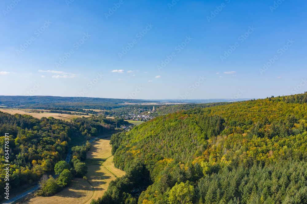 Bird's-eye view of a forest in the Taunus near Burgschwalbach/Germany