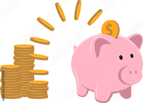 Piggy bank with coin vector illustration. Saving