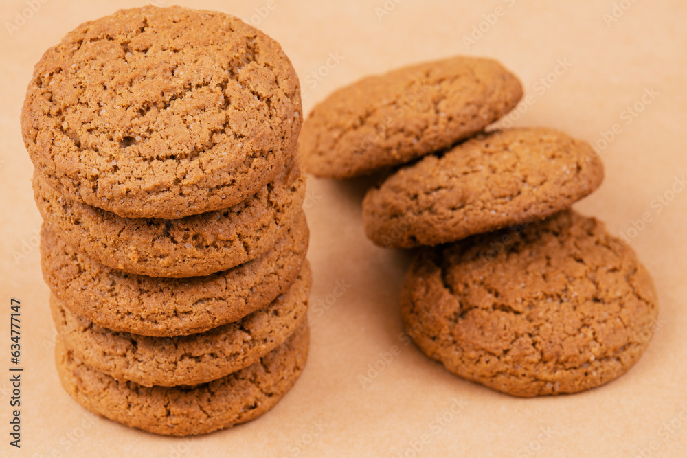 Stack of cookies. Oatmeal cookies on beige background. Stack of cookies. Oatmeal cookies on beige background.