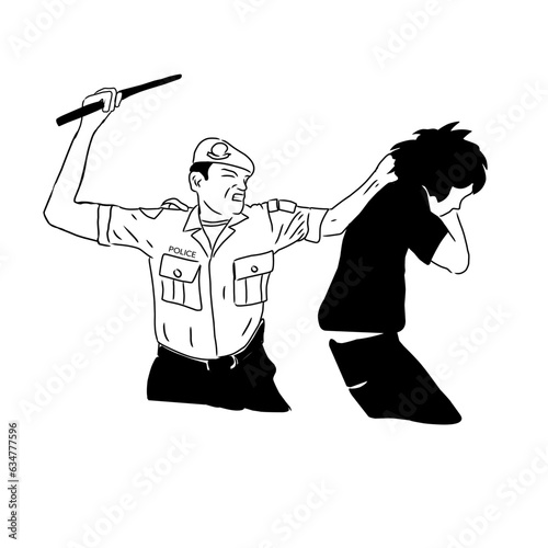 Illustration of a police officer acting cruelly to someone who is helpless