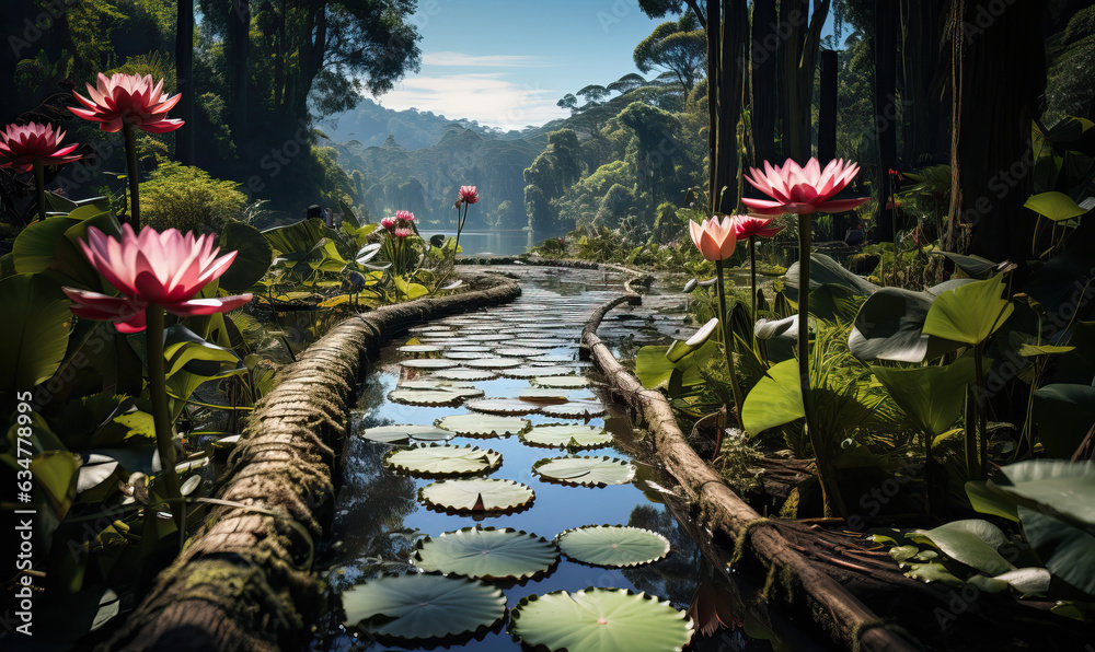 Fototapeta premium Natural landscape, with water lily on the lake.