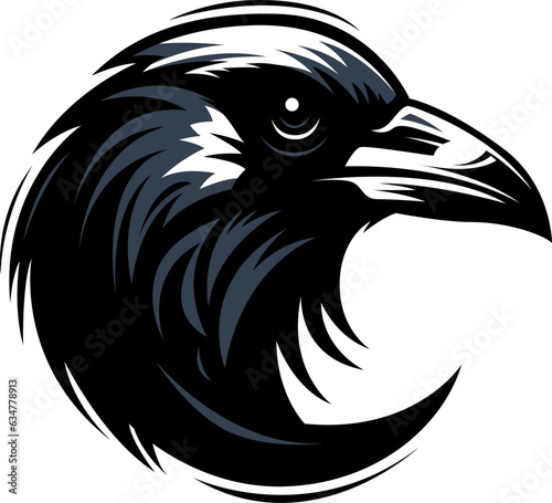 Crow head emblem. Mascot raven logo bird illustration isolated on white. Image of predator portrait for company use or tattoo. Ai generated.