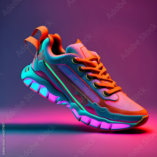 Futuristic fashion original sneakers, stylish sports shoes, with neon glow