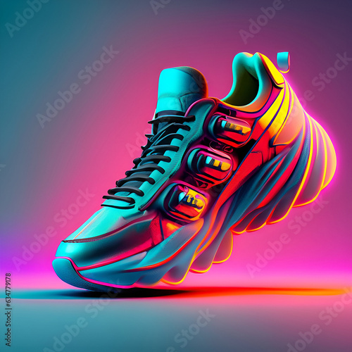Futuristic fashion original sneakers, stylish sports shoes, with neon glow