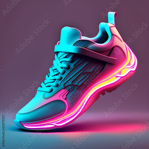 Futuristic fashion original sneakers, stylish sports shoes, with neon glow