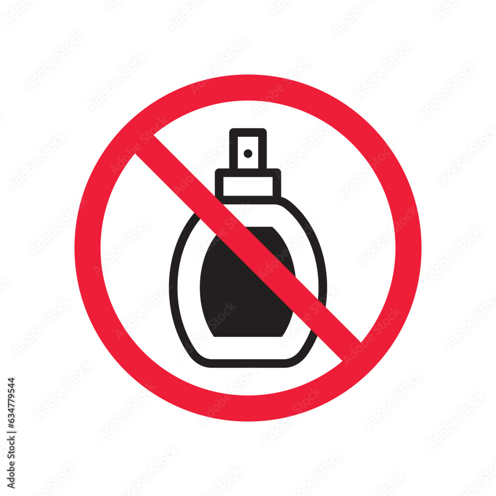 Forbidden perfume vector icon. Warning, caution, attention, restriction, label, ban, danger. No scent flat sign design pictogram symbol. No perfume icon