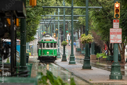 Color photo or the trolly stop at S Main and Peabody, Memphis, TN
