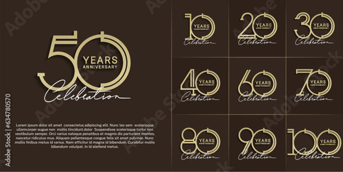set of anniversary logotype gold color and white calligraphy for special celebration event