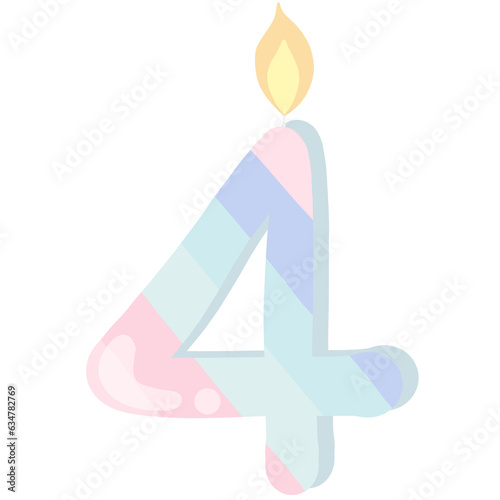 Number 4 birthday candle in pastel colors isolated on transparent background 