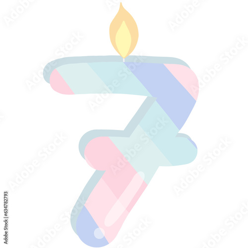 Number 7 birthday candle in pastel colors isolated on transparent background  photo