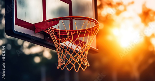 The Radiant Basketball Hoop Amidst Sunset Hues. Generative AI