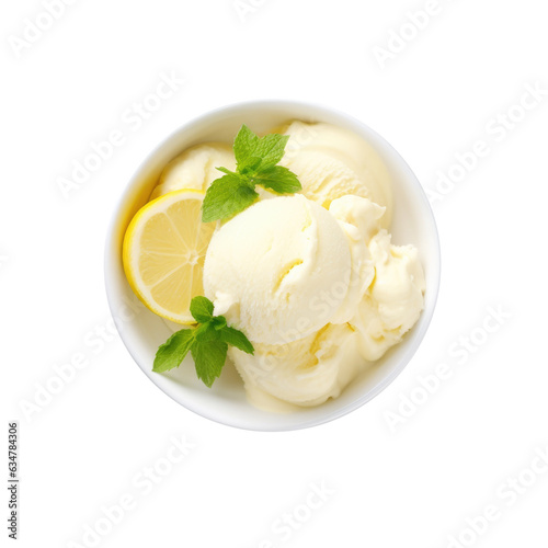 Delicious Bowl of Lemon Sorbet Isolated on a Transparent Background