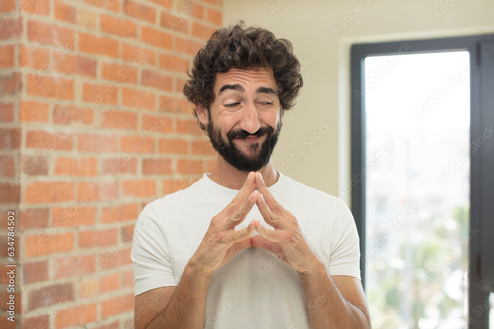 man model with a copy space in a home interior man model with a copy space in a home interior