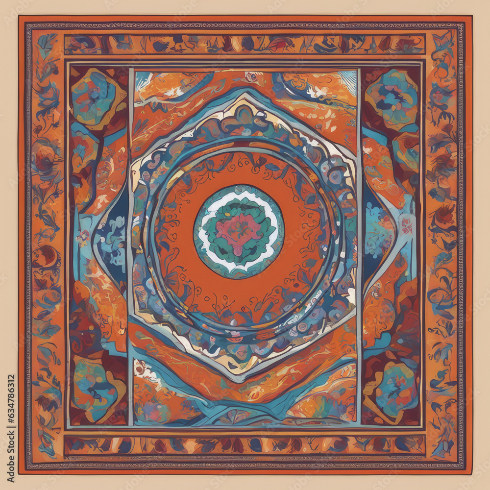 design of a digital painting that explores the colors and patterns of central asian textiles