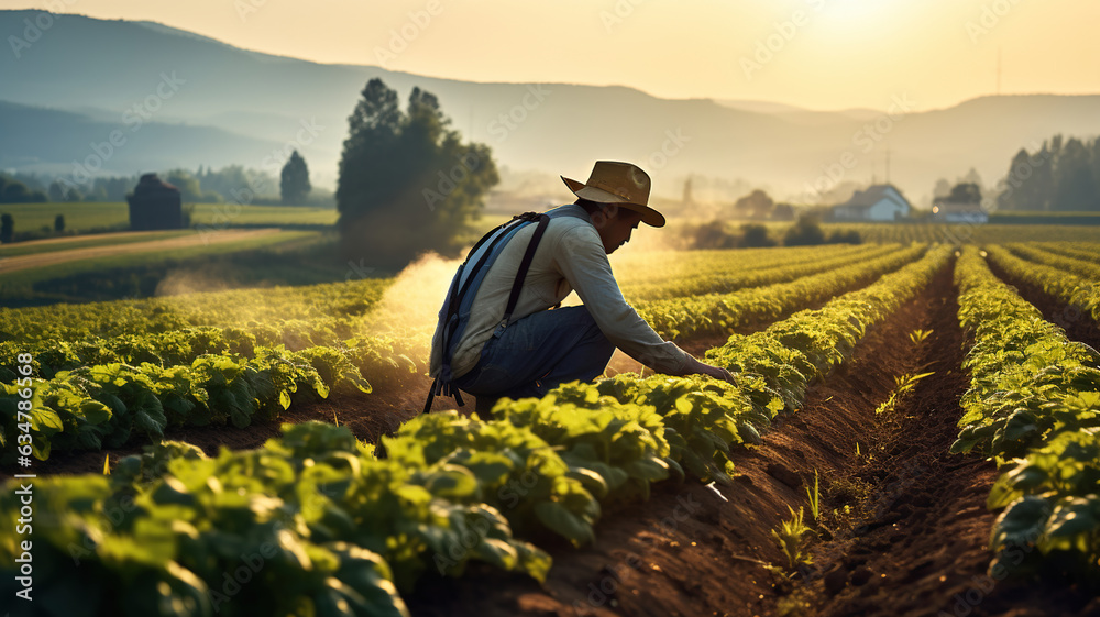 Fototapeta premium Sustainable Agriculture, Cultivating Crops with Eco-Conscious Methods in the Field. Generative AI
